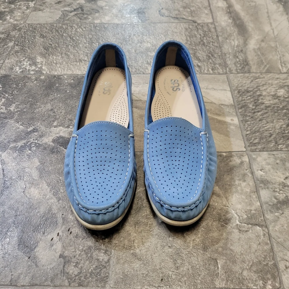 SAS Savvy Blue Nubuck Suede‎ Leather Slip On Comfort Orthotic Penny Loafers 8.5